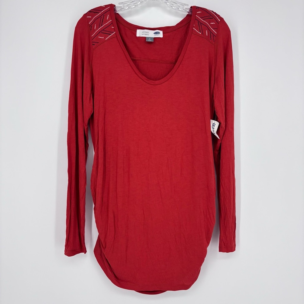 NWT Old Navy Maternity  Size Large Top Embroidery Casual Long Sleeve Scoop Neck